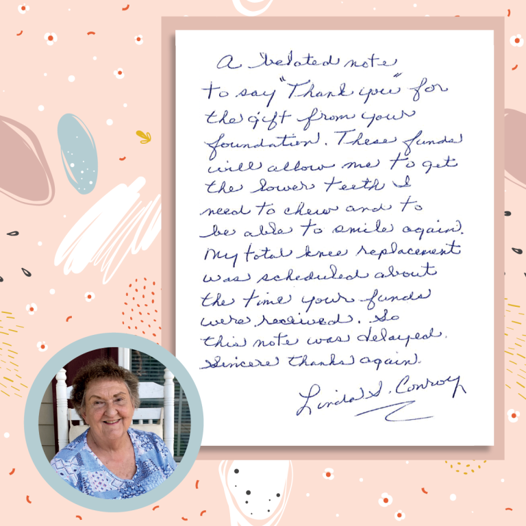 Linda Conroy can smile again! Thank you to donors for funding her lower teeth.